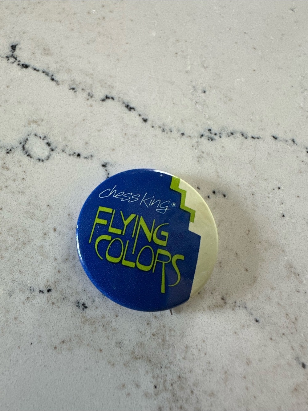Chess King Flying Colors Button Pin - Blue & Lime